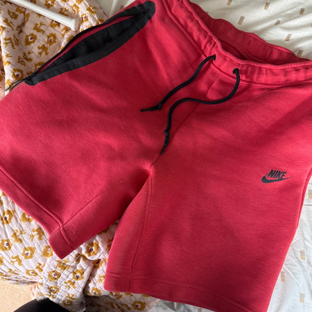 Nike Red Athletic Drawstring Shorts with Black Accents